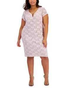 Connected Plus Size Lace Dress Women's 20W Pale Orchid V-Neck Floral Pullover - Picture 1 of 15
