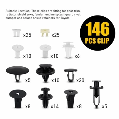 For Toyota 146PCS Fender Door Hood Bumper Trim Clip Retainer Fastener Assortment - Image 1 of 4