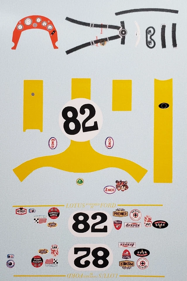 Repro 1/24 Monogram Indy Lotus Type 38 "Jim Clark" Decal Set - Image 1 of 1