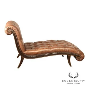 Marge Carson Tufted Leather Chaise Lounge - Picture 1 of 10
