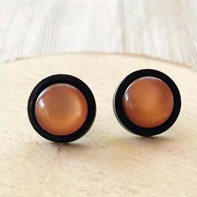 Серьги-гвоздики унисекс из натурального черного дерева коричневого стекла нержавеющей стали - Изображение 1 из 4