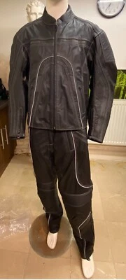 Black Motorcycle Biker Racing Leather Two piece Suit Trouser Jacket | Clearance - Image 1 of 4