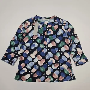 Betty & Co Womens Top Blue 10 UK Geo Print 3/4 Sleeve Lightweight Henley Blouse - Picture 1 of 8