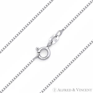 0.7mm Thin Box Link .925 Italia Plata de ley w / Rhodium Italian Chain Collar - Imagen 1 de 2