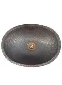 Hammered Rustic Bronze Pure Copper PETITE Oval Bathroom Sink Kitchen Remodel - Picture 1 of 4