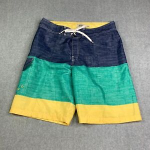 Ecko Unltd Swim Trunks Mens 36 Blue Green Striped Board Shorts Bathing Suit Mens