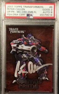 Peter Cullen Optimus Prime Signed 2007 Topps Foil Card Transformers PSA AUTO 8