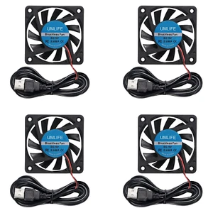 60Mm Fan, 4-Pack 5Volt 0.18A USB 60X60X10Mm 6010 Brushless DC Computer CPU Heat - Afbeelding 1 van 7