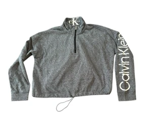 Calvin Klein Womens 1/2 Zip Cropped Pullover Sweatshirt Gray Size Large Logo - Picture 1 of 15