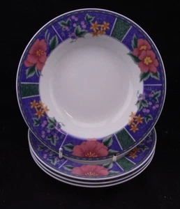 SET OF 4 RIMMED SOUP BOWLS GRINDLEY BY KOPIN MICROWAFE AND DISHWASHER SAFE - Picture 1 of 5