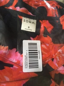 NEW Soma Cool Nights Long Sleeve Notch Collar Top Navy Flamingo Size S SMALL - Picture 1 of 4