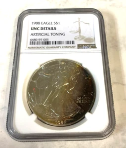 1988 Silver Eagle UNC dettaglio tonificazione artificiale pezzo fresco #942 - Foto 1 di 2