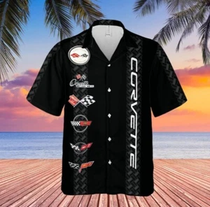 Corvette C1-C6 Logos Hawaiian Shirt for Men Button Down Short Sleeve Summer Top - Picture 1 of 2