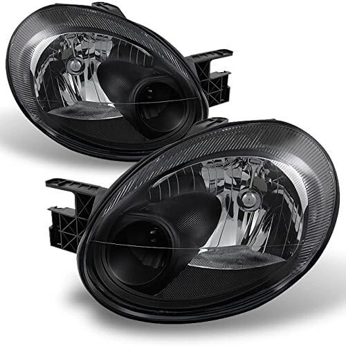 Faros de repuesto para Dodge 2003-2005 bisel negro neón faros izquierda+derecha Foto 1 de 4