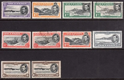 Ascension 1942-53 KGVI small lot of 10 stamps to 1s, P13. SG 38b/44a. MH or used - Image 1 of 2