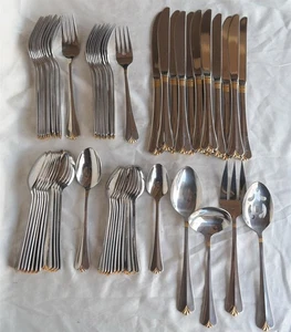 (63) Piezas Cubiertos Rogers Acero Inoxidable Corea Country Shell Oro Stanley Roberts - Imagen 1 de 7