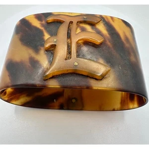 Antiguo anillo decorativo victoriano de 1800 "inmitación" caparazón de tortuga caparazón de tortuga "E" - Imagen 1 de 5