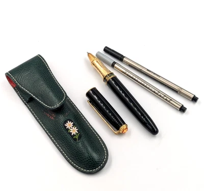 Bolígrafo Michel Jordi vintage con estuche de cuero verde Foto 1 de 4