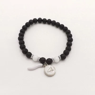 Pulsera Monte Etna Lava Sicilia Cuentas Cuerno Italiano Elástica Hecha a Mano Nueva Foto 1 de 4