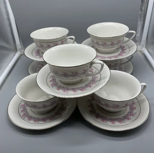 Vintage Set Of (7) Royal Jackson Romance Footed Coffee Cups & Saucers - Picture 1 of 7
