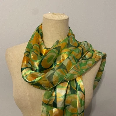 Bufanda Vintage Mod Semi Transparente Verde y Dorado | 58"x14" Foto 1 de 2