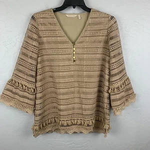 Soft Surroundings Shirt Damen groß beige Spitze Quaste Glockenärmel Boho 2DX07 - Bild 1 von 8