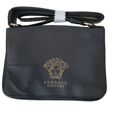 Versace Purse black crossbody strap gold trim 3pockets zipper/snaps Nw/oT - Image 1 of 4