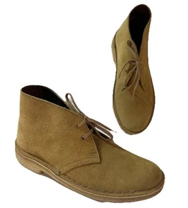 Clarks Originals Women Desert Boots Oak Suede 2-Eye Lace Up Sz 8.5 Beige Preppy - Picture 1 of 10
