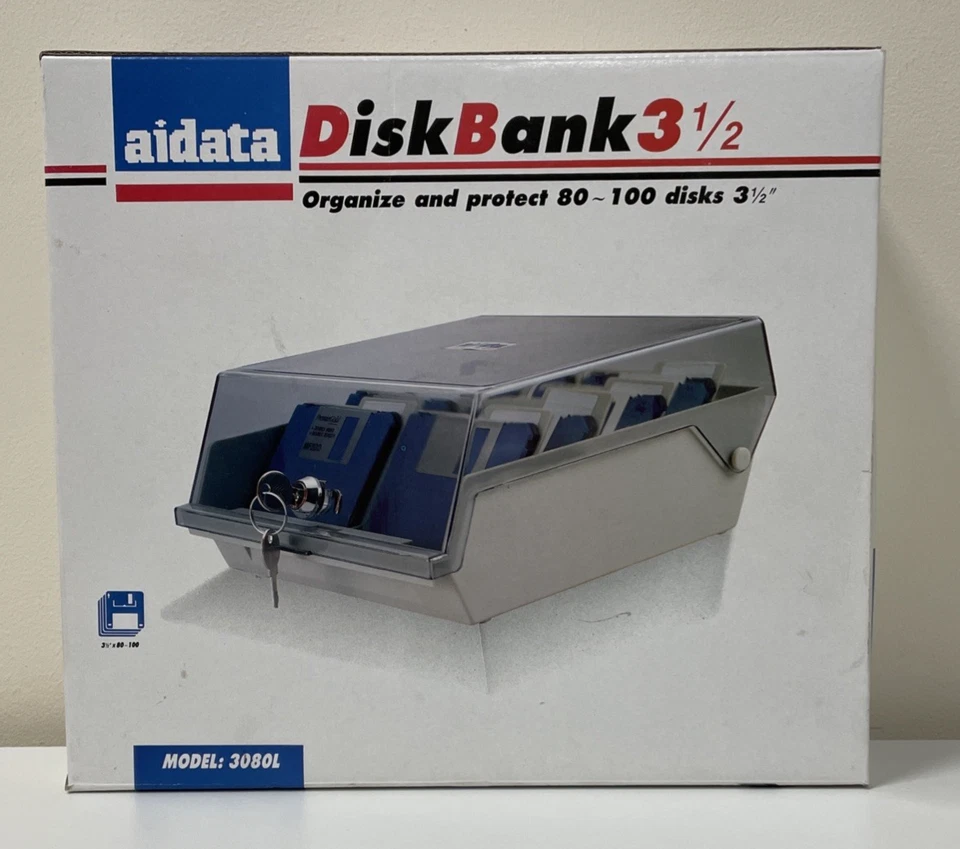 3.5" Floppy Disk Holder Storage Box With Keys - Holds 80 Disks - New Old Stock. - Image 1 of 4