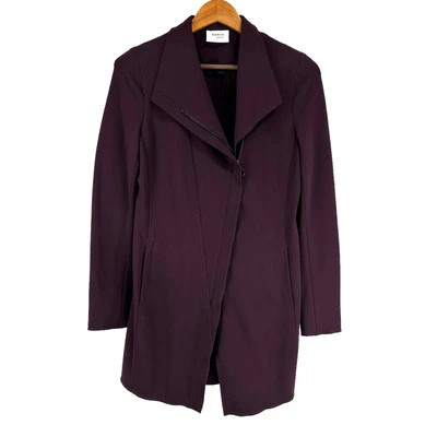 Chaqueta Akris Punto Cascada Asimétrica Cremallera Completa Púrpura Talla 6 Usada en Excelente Condición Abrigo Longline Foto 1 de 4