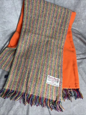 Harris Tweed Wool/Fleece Neck Scarf~Made in Scotland Multi Orange Handwoven B9 - Image 1 of 4