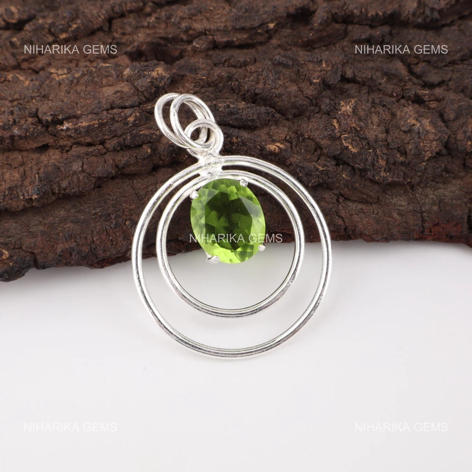 Peridot Edelstein Kunst Deko Boho August Ethno Geburtstag Anhänger Schmuck 925 - Bild 1 von 4