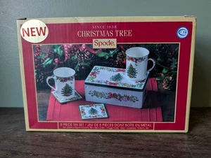 Spode Christmas Tree 5 Piece Tin Set with 2 Mugs 2 Coasters And Tin 2017 - Picture 1 of 13