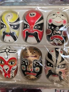 Vintage Chinese Clay Theater Hand Painted & Signed Masks Beijing Set/6 - Picture 1 of 5