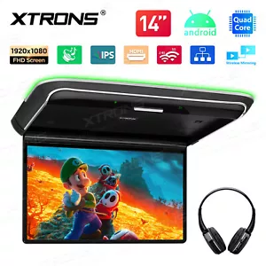 14" FHD Android 11 Car TV Roof Monitor WiFi Stereo Speaker HDMI CVBS +Headphones - Picture 1 of 23