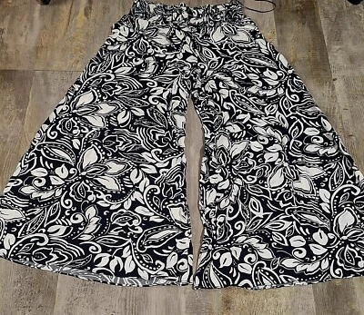 Vince Camuto Women's Medium Wide Leg Pants Black White Floral Lightweight Summer - Image 1 of 4