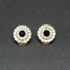 Vintage Clip on Earrings Black Crystal Button Style Stud 3/4" - Picture 1 of 10