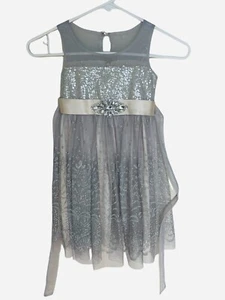 Iris & Ivy Gray Silver Sparkle Sleeveless Special Occasion Dress Girls Size 4 - Picture 1 of 7