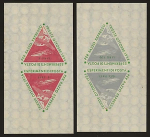 1934 ITALY rocket mail stamp pairs - EZ 1A1a and 1A2a - Zucker - TRIESTE - Picture 1 of 2