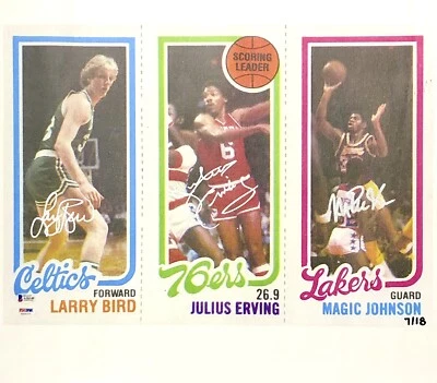 Magic Johnson ~ Pájaro ~ Erving Firmado 1980-81 Novato 16x20 Lienzo PSA BAS Beckett Foto 1 de 4