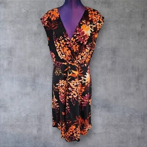 Vestido midi envolvente sintético estampado floral negro y naranja Lascana Venus talla mediana T46 - Imagen 1 de 9