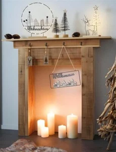 Kaminkonsole Kaminumrandung "Rustikal" recyceltes Holz. Deko Kamin Rahmen Sims - Bild 1 von 7