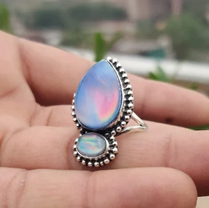 Aurora Opal Ring Gemstone Solid 925 Sterling Silver Handmade Beautiful Ring MK* - Picture 1 of 8