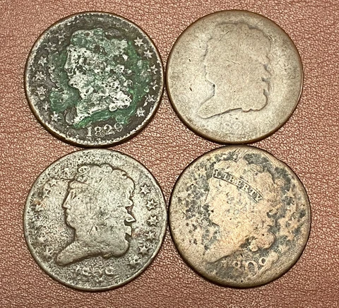 (4) Early Classic Head Half Cents*** 1809, 1825, 1828, 1829 Cover