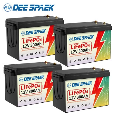 DEESPAEK 12V 300Ah LiFePO4 Lithium Battery 200A BMS 15000+Cycles RV Solar Boat Off-Grid