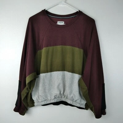 Sudadera Hurley Mediana Gris Granate Bloques de Color Recortada Pullover Suelta Top Foto 1 de 4