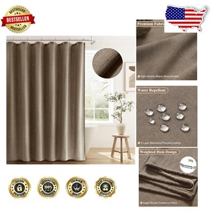 Water-Repellent Linen Shower Curtain in Tan – Farmhouse Style with Hooks, 72x78 - Picture 1 of 8