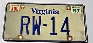1997 Virginia vintage retired license plate RW-14 - Picture 1 of 5