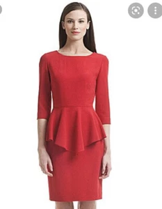 Badgley Mischka Crepe Peplum 3/4 Sleeve Cocktail Dress Size 2 Red - Foto 1 di 6