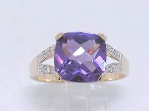 Amethyst Ring 585 Gelbgold 14Kt Gold natürlicher Amethyst 8 Brillanten - Bild 1 von 4